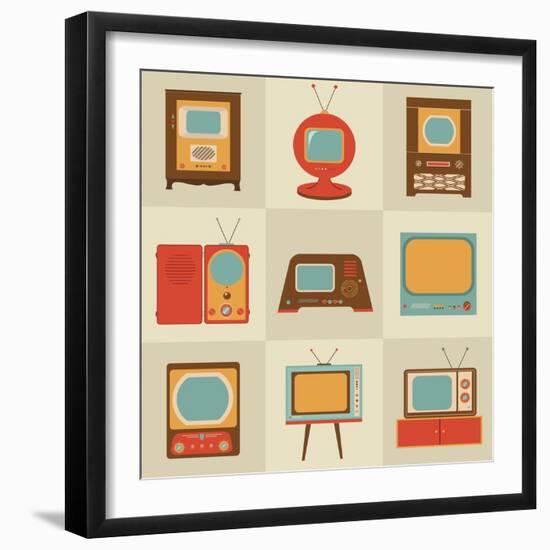 Retro Vintage Tv Set-vector pro-Framed Art Print