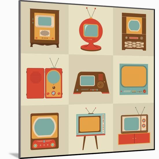 Retro Vintage Tv Set-vector pro-Mounted Art Print