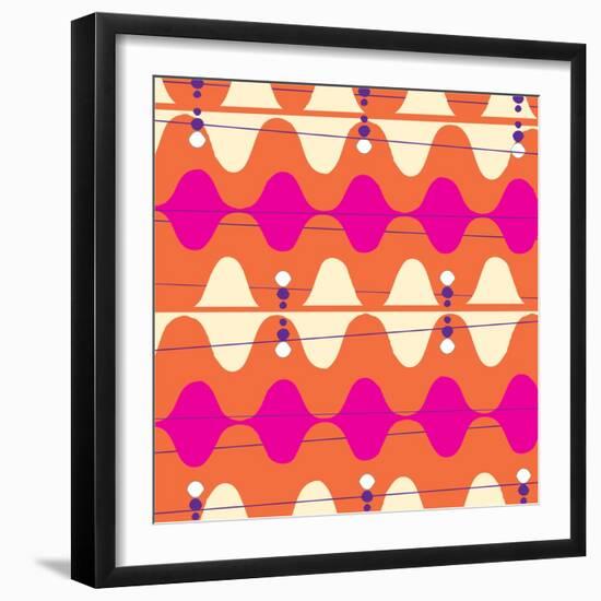 Retro Wave Pattern Orange-null-Framed Giclee Print