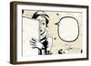 Retro Woman Peeking, Speech Bubble, Holding Blank Newspaper-lavitrei-Framed Art Print