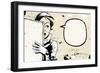 Retro Woman Peeking, Speech Bubble, Holding Blank Newspaper-lavitrei-Framed Art Print