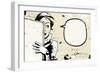 Retro Woman Peeking, Speech Bubble, Holding Blank Newspaper-lavitrei-Framed Art Print