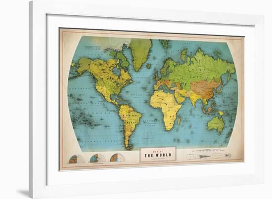 Retro World Map-The Vintage Collection-Framed Giclee Print