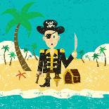 Pirate on an Island with Treasure a Pirate with His Treasure on a Deserted Island-Retrorocket-Laminated Art Print