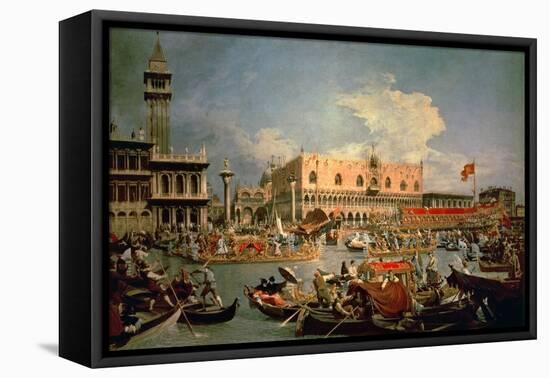 Return of the Bucintoro on Ascension Day-Canaletto-Framed Stretched Canvas