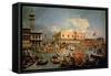 Return of the Bucintoro on Ascension Day-Canaletto-Framed Stretched Canvas