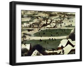 Return of the Hunters.Detail from the series of six paintings "The Seasons" (1565)-Pieter Bruegel the Elder-Framed Giclee Print