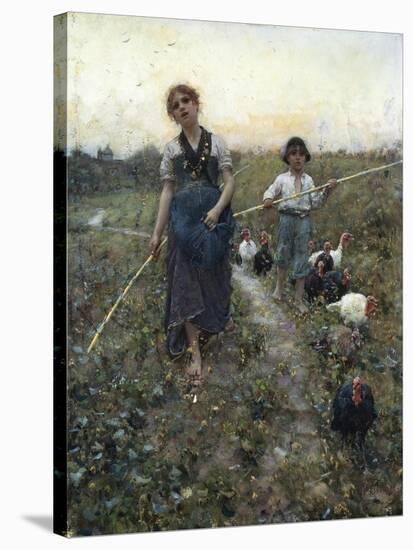 Returning from Fields-Francesco Paolo Michetti-Stretched Canvas