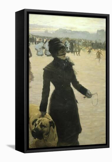 Returning from the Bois De Boulogne, Lady with a Dog, 1878-Giuseppe De Nittis-Framed Stretched Canvas