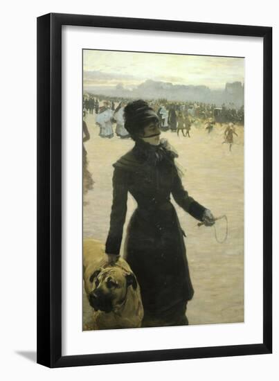 Returning from the Bois De Boulogne, Lady with a Dog, 1878-Giuseppe De Nittis-Framed Premium Giclee Print