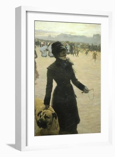 Returning from the Bois De Boulogne, Lady with a Dog, 1878-Giuseppe De Nittis-Framed Giclee Print