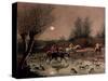 Returning Home by Moonlight (Colour Litho)-James Pollard-Stretched Canvas