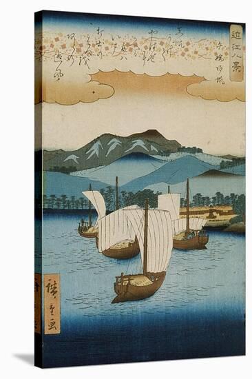 Returning Sails at Yabase from the Series Eight Views of Omi, c.1855-8-Ando or Utagawa Hiroshige-Stretched Canvas