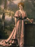 Mlle. Feylne Modeling a Pink Chiffon Robe de Diner with Brown Trim Designed by Drecoll-Reutlinger-Photographic Print