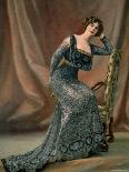 Woman Modeling Elaborate Dark Blue Patterned Robe du Soir Designed by Redfern-Reutlinger-Photographic Print