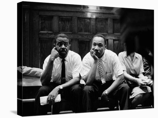 Rev. Ralph Abernathy and Rev. Martin Luther King Jr. Sitting Pensively Re Freedom Riders-Paul Schutzer-Stretched Canvas
