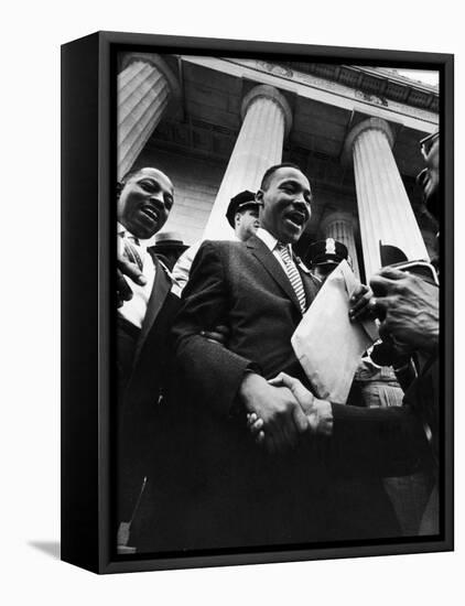 Reverend Martin Luther King Jr. Shaking Hands with Crowd at Lincoln Memorial-Paul Schutzer-Framed Stretched Canvas