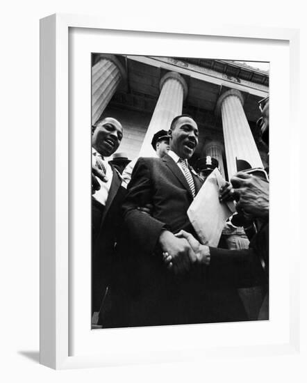 Reverend Martin Luther King Jr. Shaking Hands with Crowd at Lincoln Memorial-Paul Schutzer-Framed Premium Photographic Print