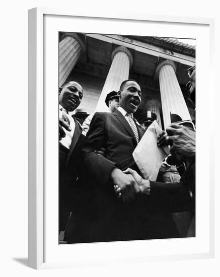 Reverend Martin Luther King Jr. Shaking Hands with Crowd at Lincoln Memorial-Paul Schutzer-Framed Premium Photographic Print