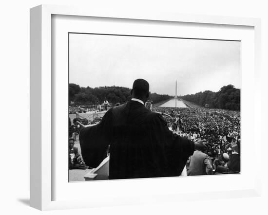 Reverend Martin Luther King Jr. Speaking at 'Prayer Pilgrimage for Freedom' at Lincoln Memorial-Paul Schutzer-Framed Premium Photographic Print