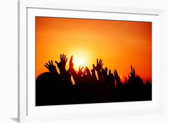 Revolution, People Protest against Government, Man Fighting for Rights, Silhouettes of Hands up in-Anna Omelchenko-Framed Photographic Print