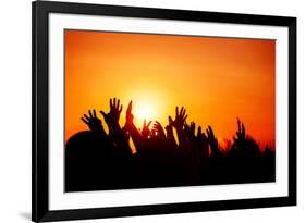 Revolution, People Protest against Government, Man Fighting for Rights, Silhouettes of Hands up in-Anna Omelchenko-Framed Photographic Print