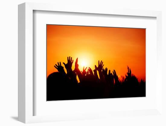 Revolution, People Protest against Government, Man Fighting for Rights, Silhouettes of Hands up in-Anna Omelchenko-Framed Photographic Print