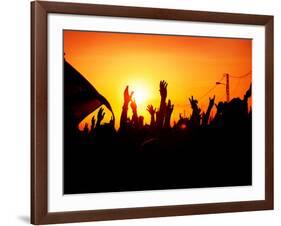 Revolution, People Protest against Government, Man Fighting for Rights, Silhouettes of Hands up in-Anna Omelchenko-Framed Photographic Print