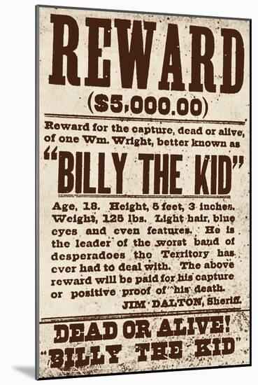 Reward Billy the Kid-null-Mounted Giclee Print