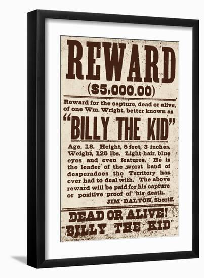 Reward Billy the Kid-null-Framed Premium Giclee Print