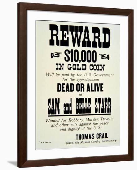 Reward Poster For Belle Starr, c.1882-null-Framed Giclee Print