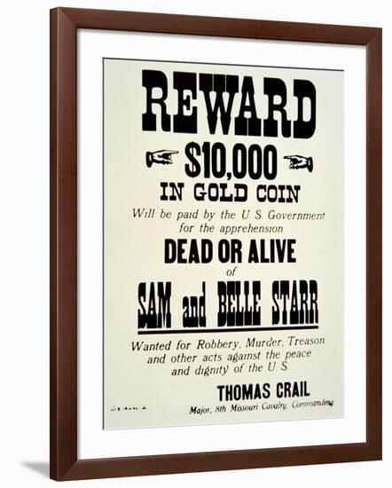Reward Poster For Belle Starr, c.1882-null-Framed Giclee Print