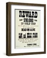 Reward Poster For Belle Starr, c.1882-null-Framed Giclee Print