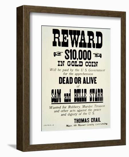 Reward Poster For Belle Starr, c.1882-null-Framed Giclee Print