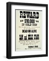 Reward Poster For Belle Starr, c.1882-null-Framed Giclee Print