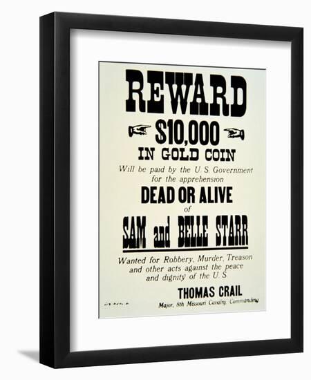 Reward Poster For Belle Starr, c.1882-null-Framed Giclee Print