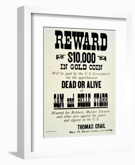 Reward Poster For Belle Starr, c.1882-null-Framed Giclee Print