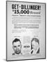 Reward Poster for John Dillinger, 1933-null-Mounted Giclee Print