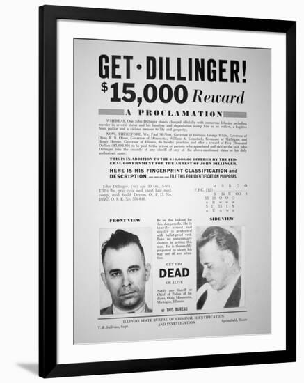 Reward Poster for John Dillinger, 1933-null-Framed Giclee Print