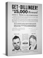 Reward Poster for John Dillinger, 1933-null-Stretched Canvas