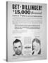 Reward Poster for John Dillinger, 1933-null-Stretched Canvas