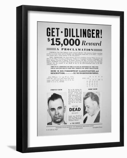 Reward Poster for John Dillinger, 1933-null-Framed Giclee Print