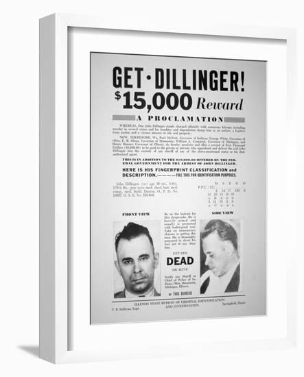 Reward Poster for John Dillinger, 1933-null-Framed Giclee Print