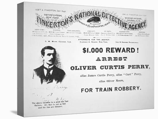 Reward Poster for the Arrest of Oliver Perry Issued by Pinkerton's National Detective Agency, 1891-American-Stretched Canvas