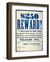 Reward Poster for the Attempted Robbery of the Wells Fargo 'Treasure Box', Issued 20th October 1875-American-Framed Premium Giclee Print