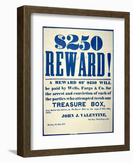 Reward Poster for the Attempted Robbery of the Wells Fargo 'Treasure Box', Issued 20th October 1875-American-Framed Premium Giclee Print