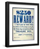 Reward Poster for the Attempted Robbery of the Wells Fargo 'Treasure Box', Issued 20th October 1875-American-Framed Premium Giclee Print