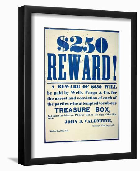 Reward Poster for the Attempted Robbery of the Wells Fargo 'Treasure Box', Issued 20th October 1875-American-Framed Premium Giclee Print