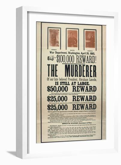 Reward Poster for the Murderer of President Abraham Lincoln, John Wilkes Booth and Accomplices-null-Framed Photographic Print