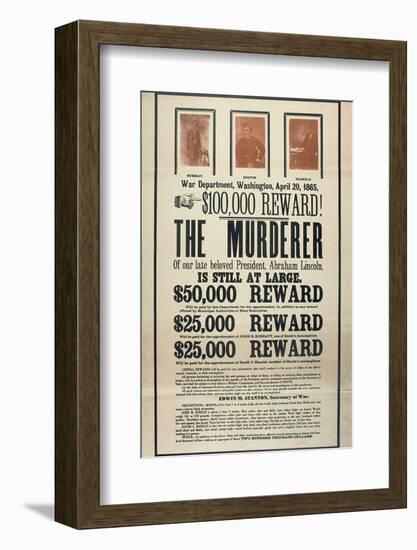 Reward Poster for the Murderer of President Abraham Lincoln, John Wilkes Booth and Accomplices-null-Framed Photographic Print